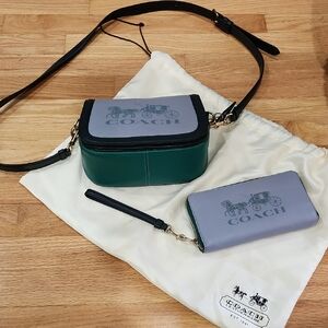 Coach Green and Blue Grey Crossbody Bag and Wallet Set